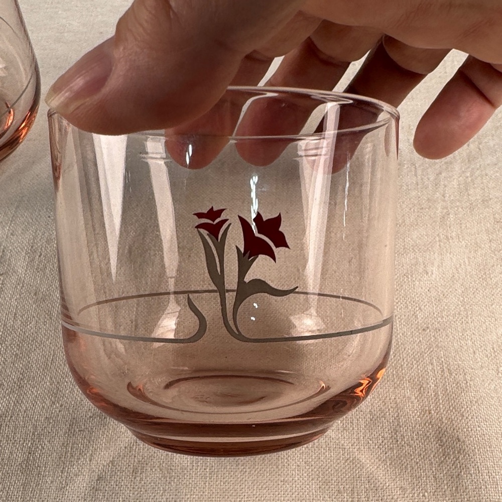 2 Elegant Pink Glass MCM Tumblers with Floral Design - Picture 3 of 10